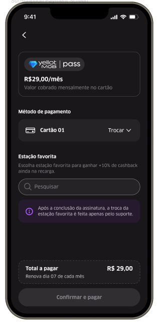 Tela de pagamento da assinatura YellotMob Pass